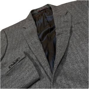 Mens 42 L Hickey Freeman 80% Cashmere Blend Blazer Made USA Chevron Small Flaw